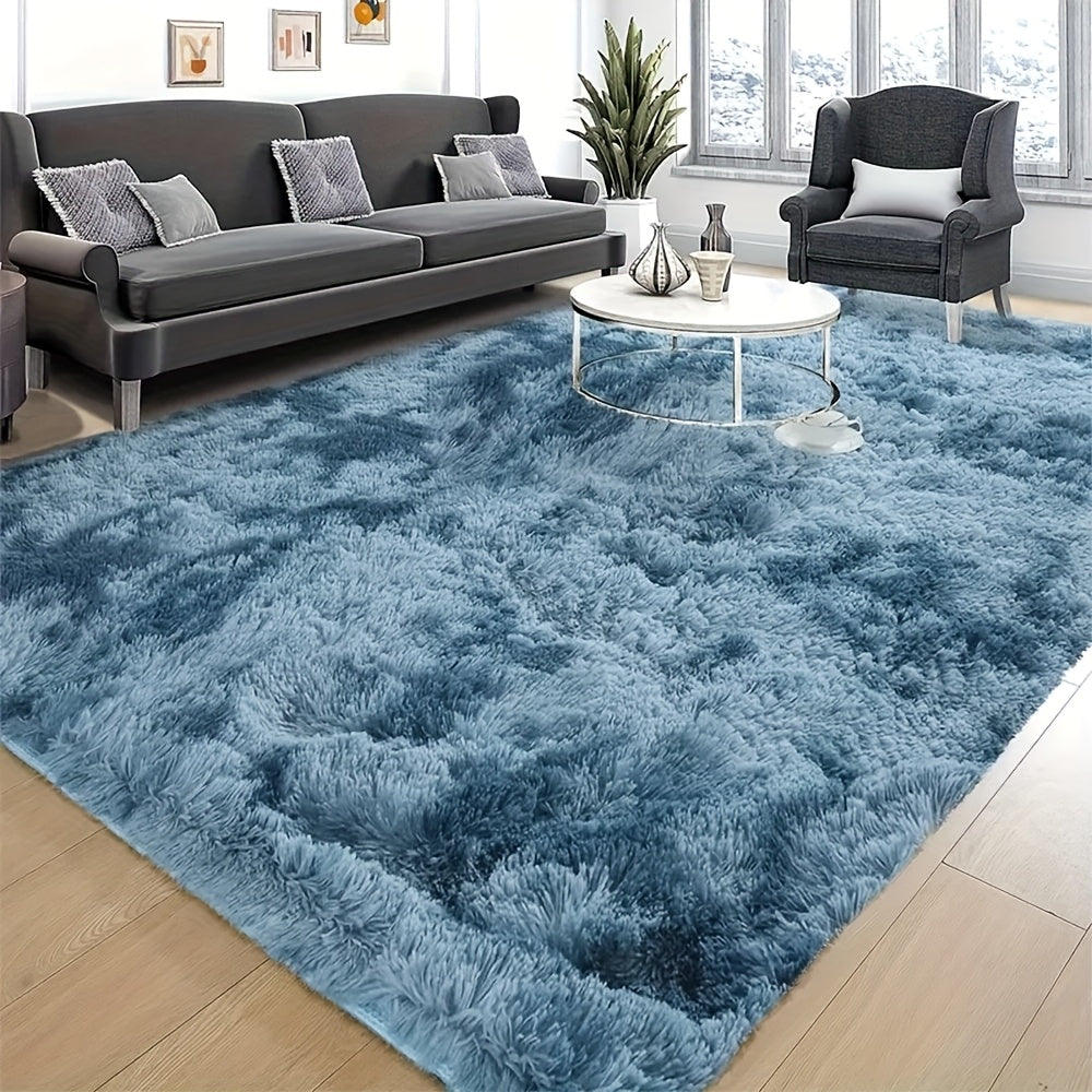 Area Rug Fluffy Faux-Fur Shag in Solid, Tie-Dye and Ombre Colors with Six available Room Sizes