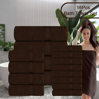 Towel Set 8 or 16 Piece Thickened Bath, Hand and Washcloth Collection in Multiple Solid Colors
