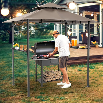 Grill Gazebo 8x5ft Double Tiered BBQ Canopy 8 Hooks Backyard Poolside for Grilling, Camping and Outdoor Meals