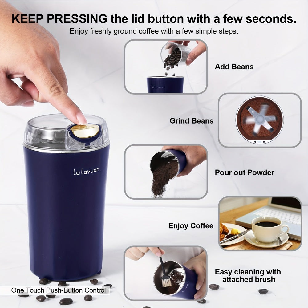 Electric Coffee Grinder 200W | Quiet Spice Grinder | 80g Large Capacity 12 Cups | 304 Stainless Steel Blade | One-Touch Operation | Grinds