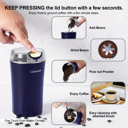Electric Coffee Grinder 200W | Quiet Spice Grinder | 80g Large Capacity 12 Cups | 304 Stainless Steel Blade | One-Touch Operation | Grinds