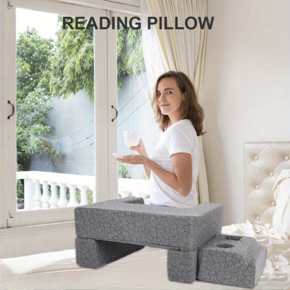 Modular Gray Reading and Gaming Cushion with Armrests, Cup Holders, Side Pockets and Detachable Sections