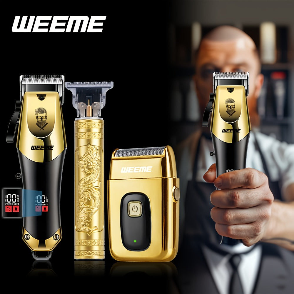 T-Blade Hair Clipper Set for Men – Golden Series USB Rechargeable Trimmer Kit with Guide Combs & Cleaning Brush, 1pc 2pcs 3pcs Options