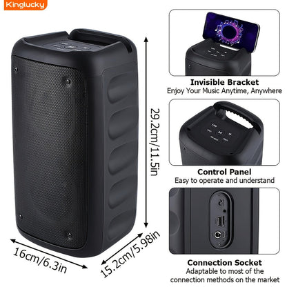Portable Bluetooth Speaker Kinglucky Karaoke Model with 5.2 Wireless, RGB Lights, Included Mic, USB, TF and FM