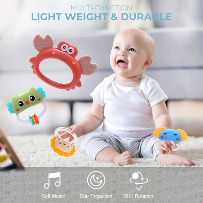 Baby Musical Crib Mobile with Music & Lights Projection, Take-Along Rattle & Music Box, Owl, Star & Penguin Styles