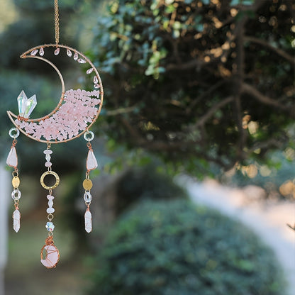 Dreamcatcher Moon Suncatcher Wall Hanging, Handmade Boho Wind Chime Pendant for Indoor Outdoor Garden