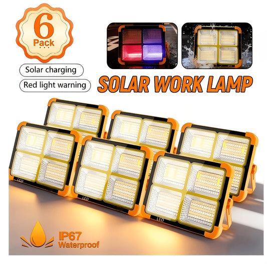 Magnetic Solar Work Light with Hook – 6500 Lumen LED Camping Light, Adjustable Brightness, Solar & USB-C Dual Charging, 6 Modes