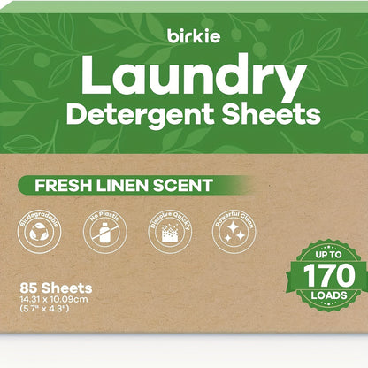 Laundry Detergent Sheets 170 Loads – 85 Sheets, Liquidless Eco-Friendly Washer Sheets, No Plastic Jug, Fresh Linen Scent
