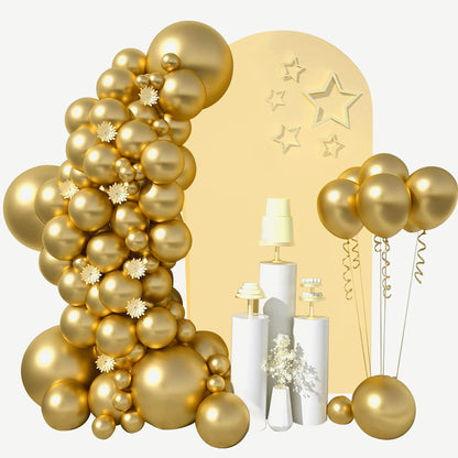 Party Decorations 130-Piece Metallic Gold Balloon Garland Kit with Four Balloon Sizes, Ribbon and Glue Dots