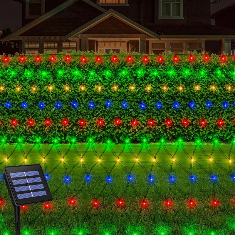 Solar Net Mesh Lights with Separate Panel, 100 to 360 LEDs and Three Colors for Outdoor Displays