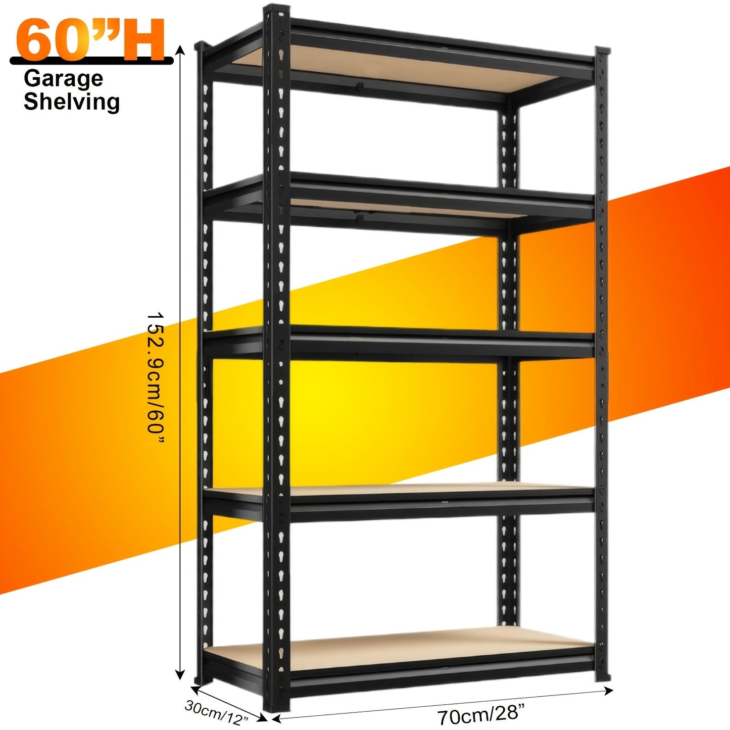 Shelving Unit 5-Tier Metal Storage Shelves, 60"H x 28"W x 12"D Adjustable Steel Rack for Garage, Closet
