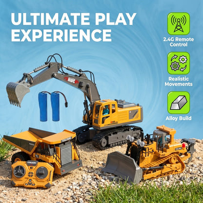 RC Bulldozer 1:24 Scale Alloy with 680° Rotation & Working Arm, 2.4GHz Remote Control Construction Vehicle for Kids