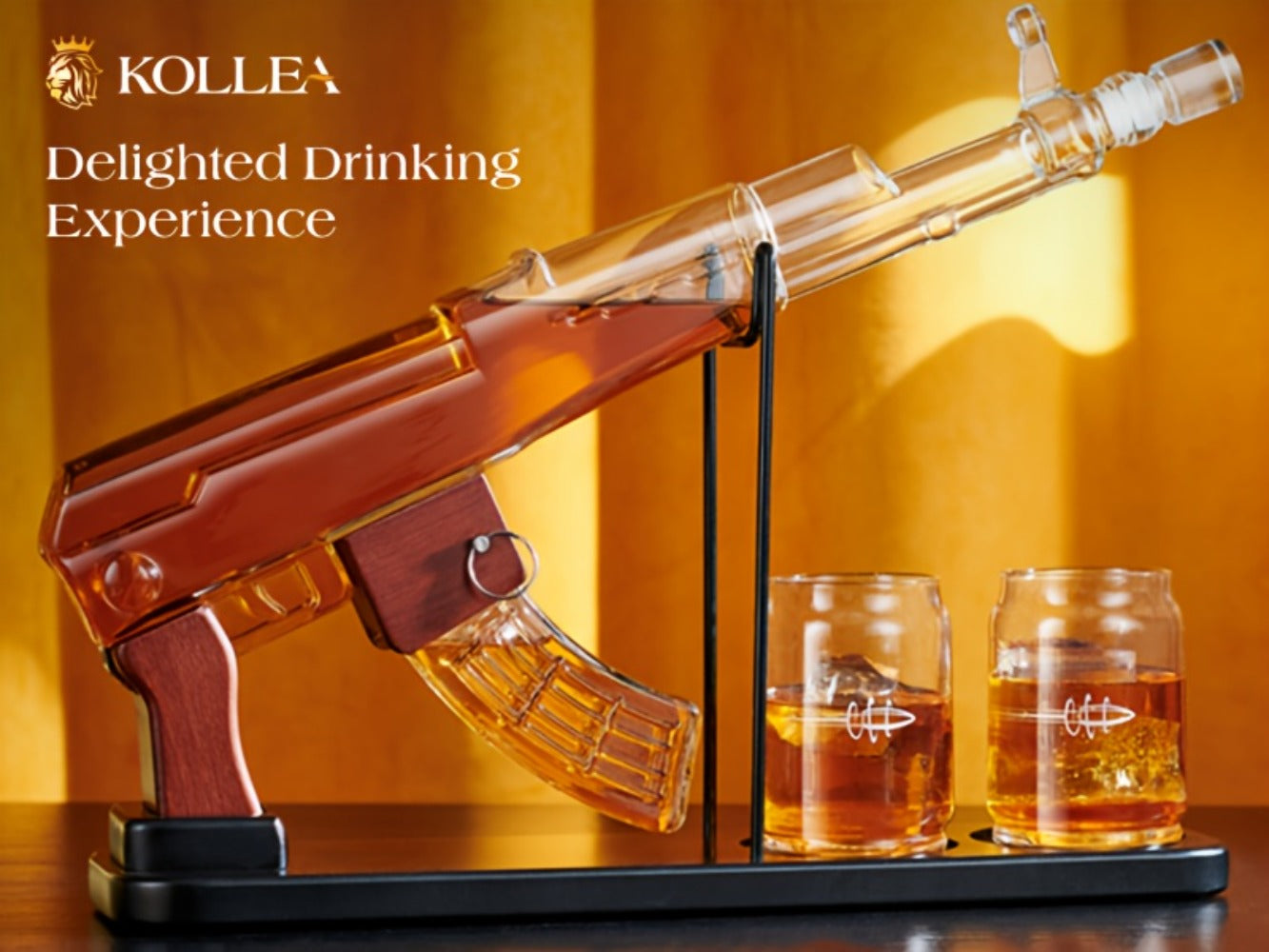 AK-47 Whiskey Gun Decanter Set with Detachable Magazine and Two 6.75oz Glasses, 17.6oz Liquor Dispenser Military Style Home Bar Decanter