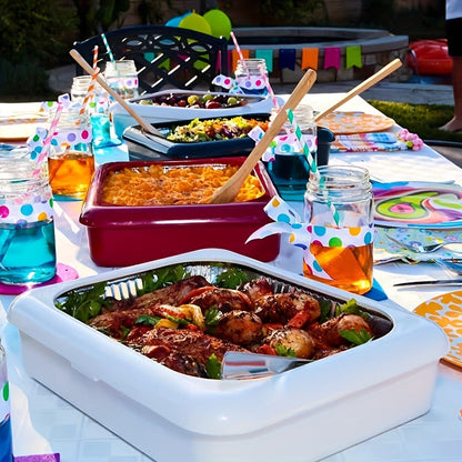 Aluminum Foil Tray with Lid - 2-in-1 Stackable BBQ Salad Serving Container for Picnic Party Kitchen