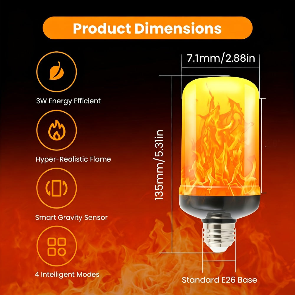 Flame Effect Light Bulb E26 Gravity Flicker 51 LEDs 3W with 4 Modes – Fire Effect Flickering Bulb for Christmas Halloween Indoor Fireplace