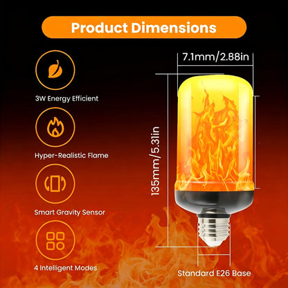Flame Effect Light Bulb E26 Gravity Flicker 51 LEDs 3W with 4 Modes – Fire Effect Flickering Bulb for Christmas Halloween Indoor Fireplace