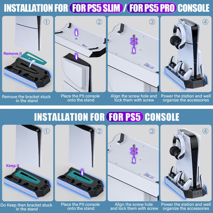 Headset Holder PS5 Cooling Stand with RGB Light, 3-Level Fan, Controller Charger & 3 USB Ports