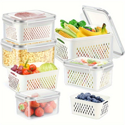 Storage Containers with Lids, Six-Piece Drain Basket Set with Two Boxes, Two Lids and Two Capacity Sizes