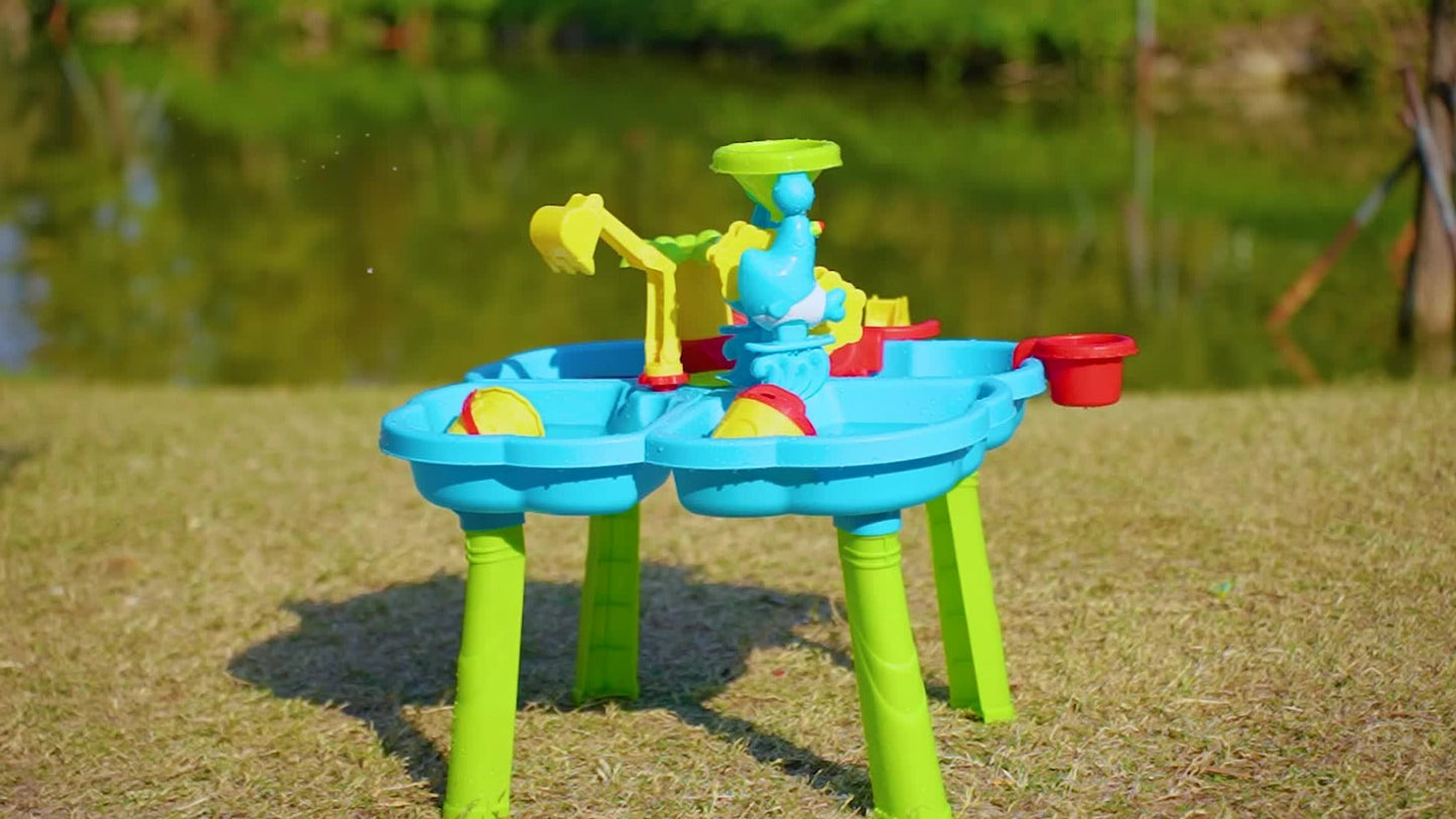 4-in-1 Sand & Water Table for Toddlers & Kids, Outdoor Sensory Play Sandbox Activity Table with Beach Toys
