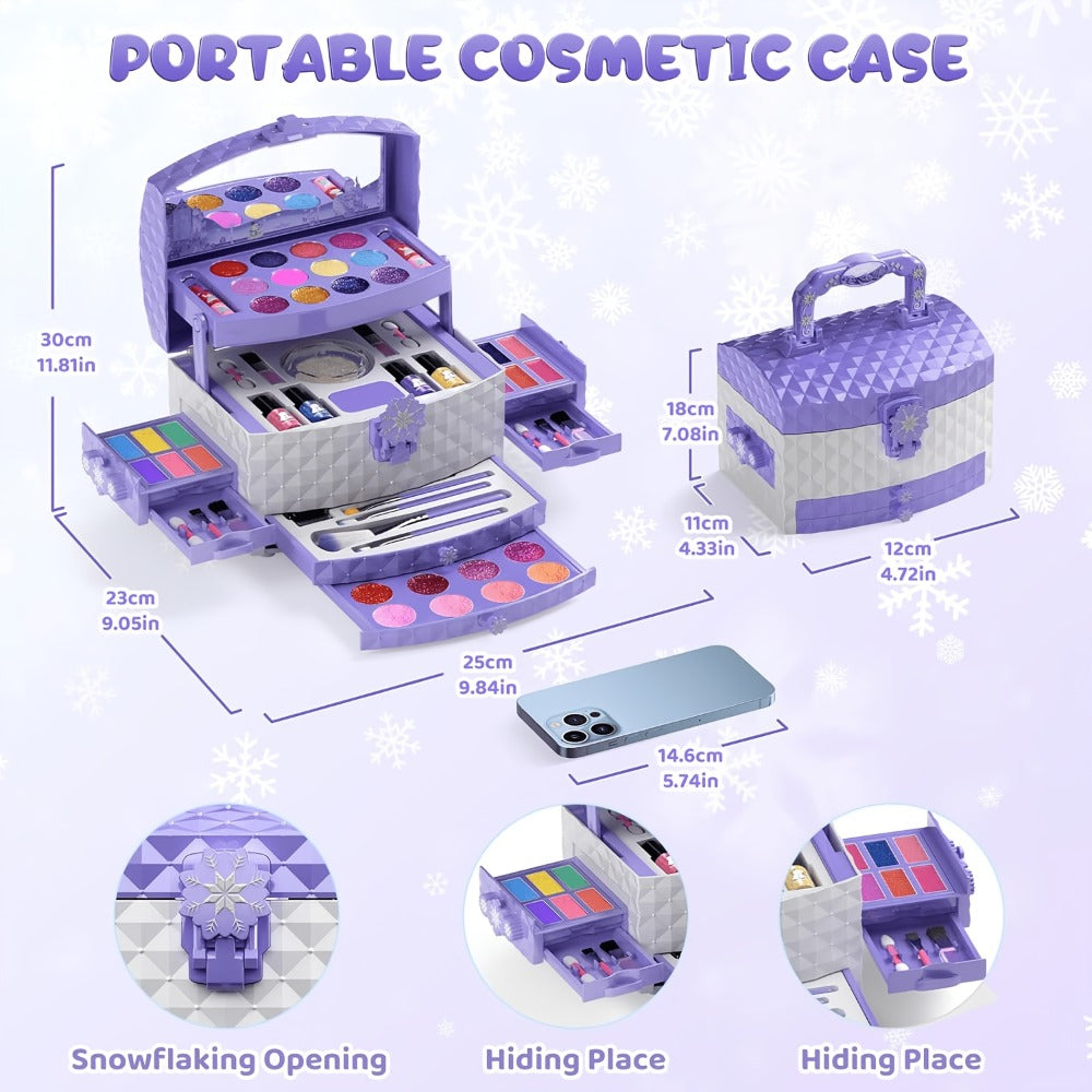 Princess Makeup Set for Girls Ages 3-12, 58 PCS Pretend Play Makeup Kit with Brushes & Case, Skin-Friendly Beauty Toy