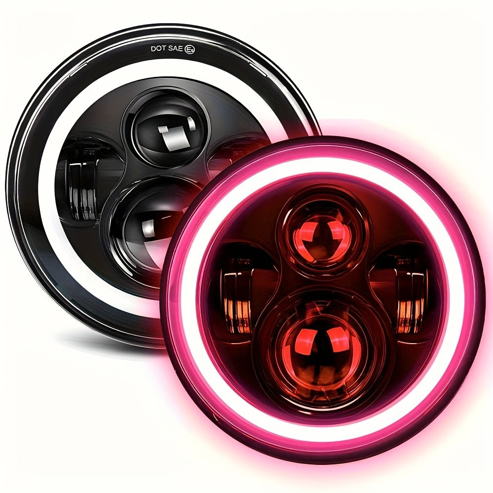 7 Inch Round LED Headlights for Jeep Wrangler JK TJ CJ Colorful DRL Halo Ring Amber Turn Signal High Low Beam