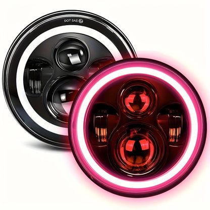 7 Inch Round LED Headlights for Jeep Wrangler JK TJ CJ Colorful DRL Halo Ring Amber Turn Signal High Low Beam