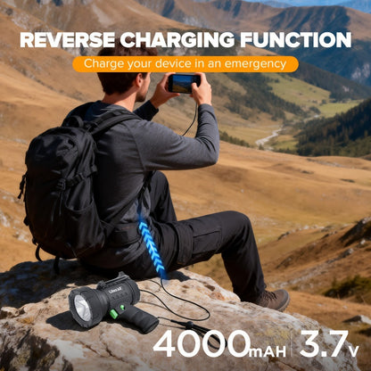 Rechargeable Spotlight Flashlight 1500LM Extremely Bright Handheld Searchlight, 4 Modes, Foldable Stand