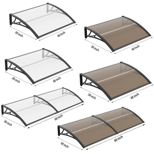 Window Awning Door Canopy Polycarbonate Overhang, UPF 50+ UV & Rain Protection, Leak-Proof Hollow Sheet