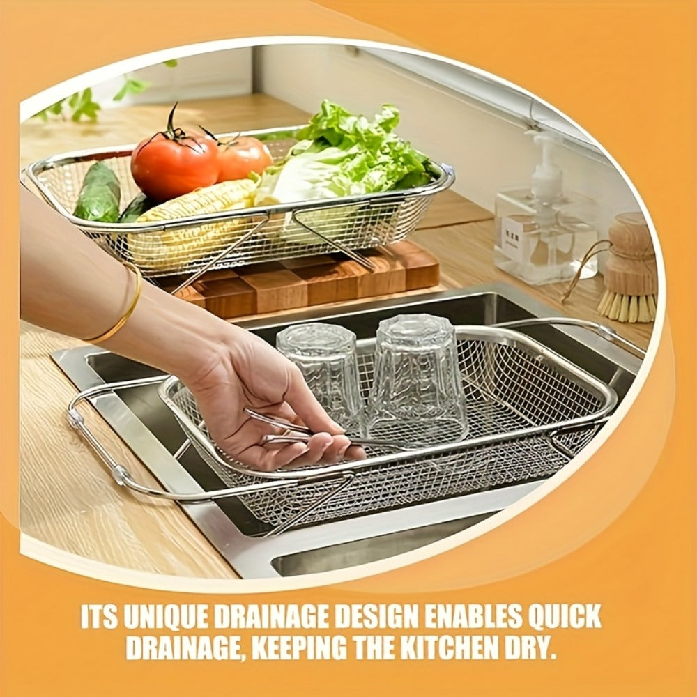 Expandable Stainless Steel Colander & Drain Basket, Adjustable Strainer for Vegetables, Fruits & Kitchen Sink Use
