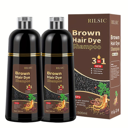 Herbal Hair Dye Shampoo 3-in-1 with Plant Squalene 2pcs 16.91oz, Instant Gray Hair Coverage, Natural Color in Minutes
