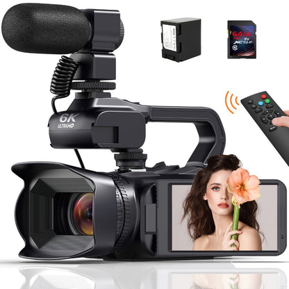 6K 64MP Video Camera Camcorder with IR Night Vision, DINGETU 18X Zoom Vlogging Camera, 4.0" Touch Screen
