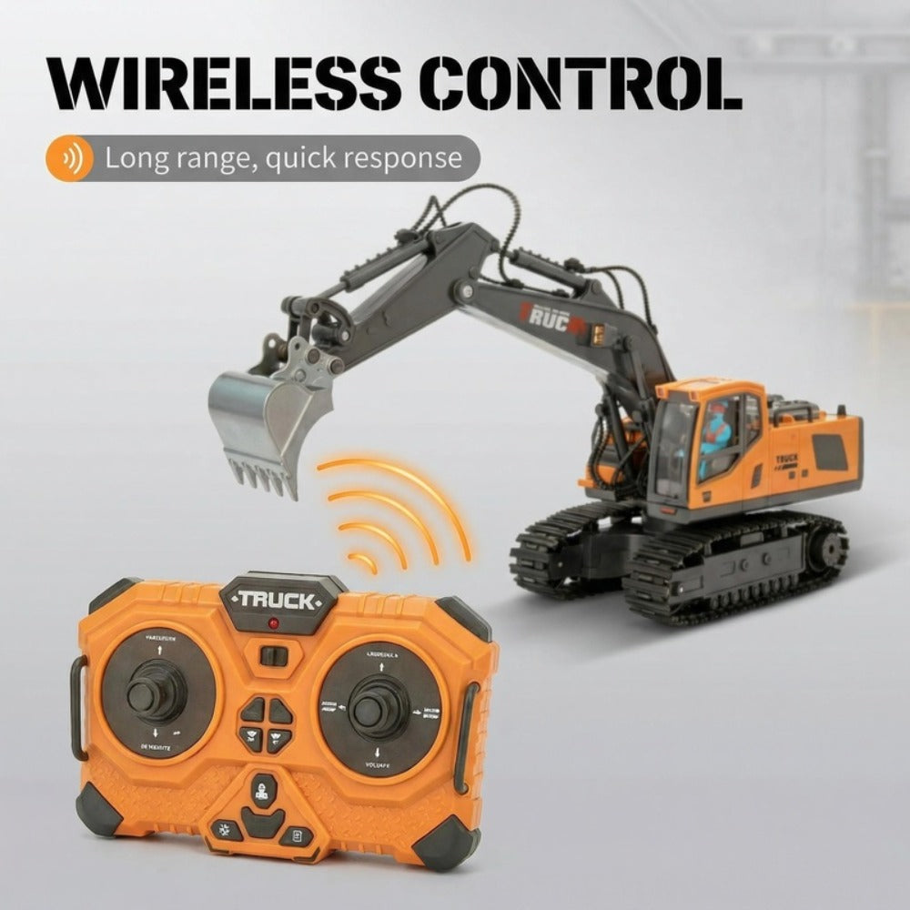 RC Construction Vehicle Toy 2.4GHz Remote Control Excavator Bulldozer Loader with Alloy Metal Cover Lights & Sound Effects
