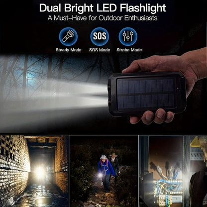 Solar Power Bank, 20000mAh Dual-USB Charger with Solar Panel, LED Flashlight, Compass and Five Color Options