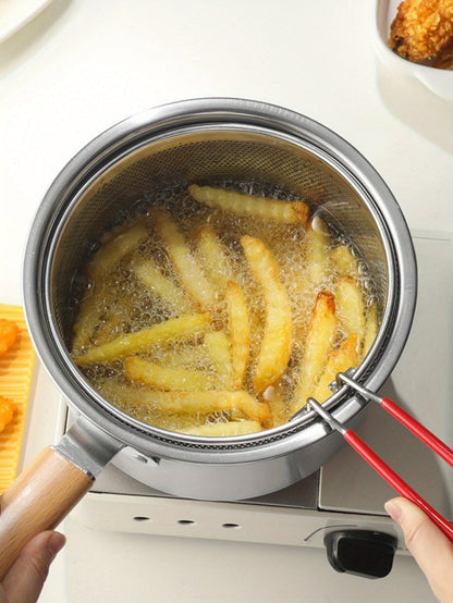 Stainless Steel Deep Fryer Pot Set with Frying Basket & Glass Lid, Non-Stick Multi-Function Cookware for Deep Frying, Noodles