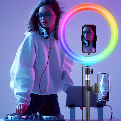 RGB Ring Light 12 Inch Dimmable with 63 Inch Adjustable Tripod USB Powered Phone Stand Gimbal for an Everyday Personal Care Routine