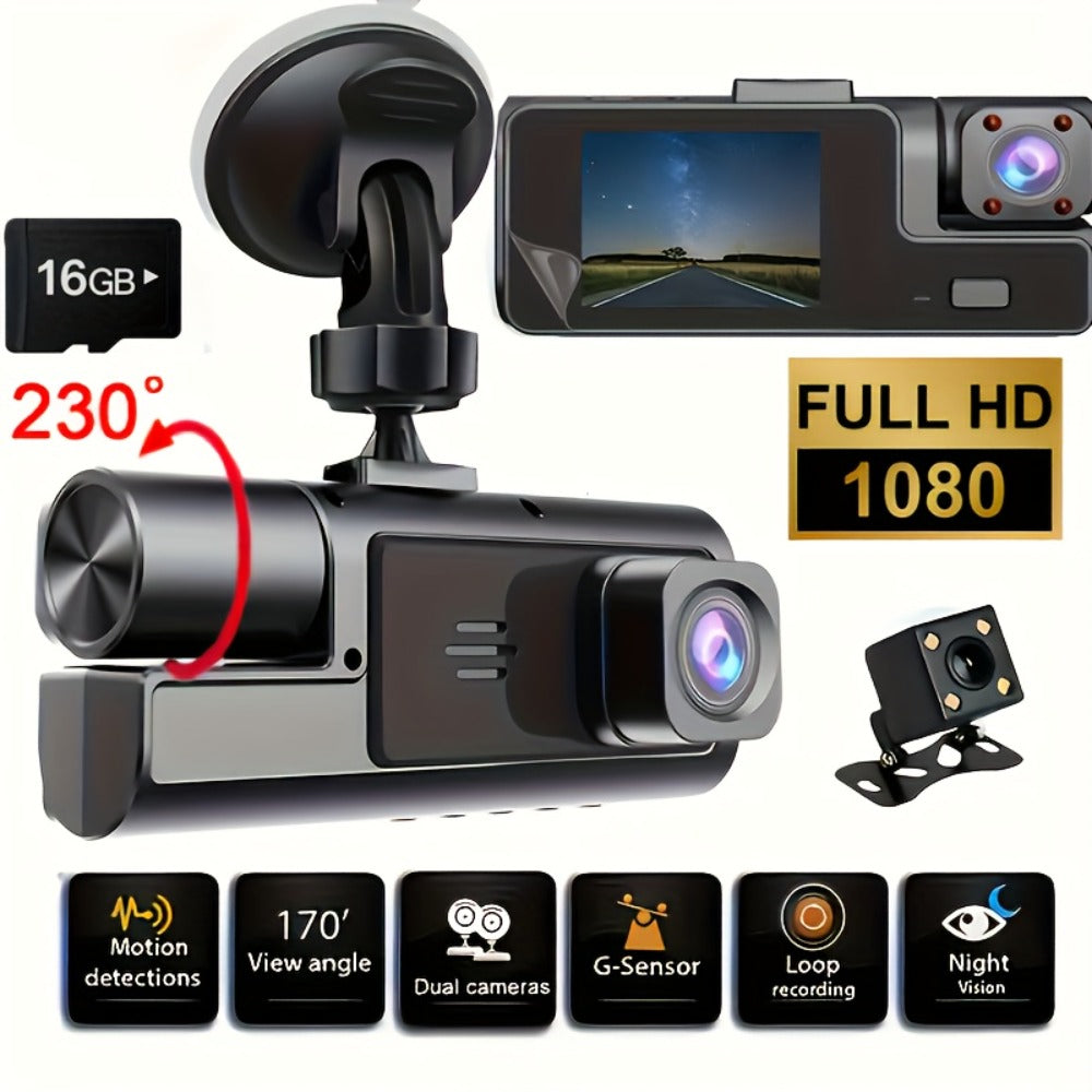 1080P-Labeled Dash Camera with Dual- or Triple-Lens Options, WiFi and 16GB, 32GB or No-Card Bundles