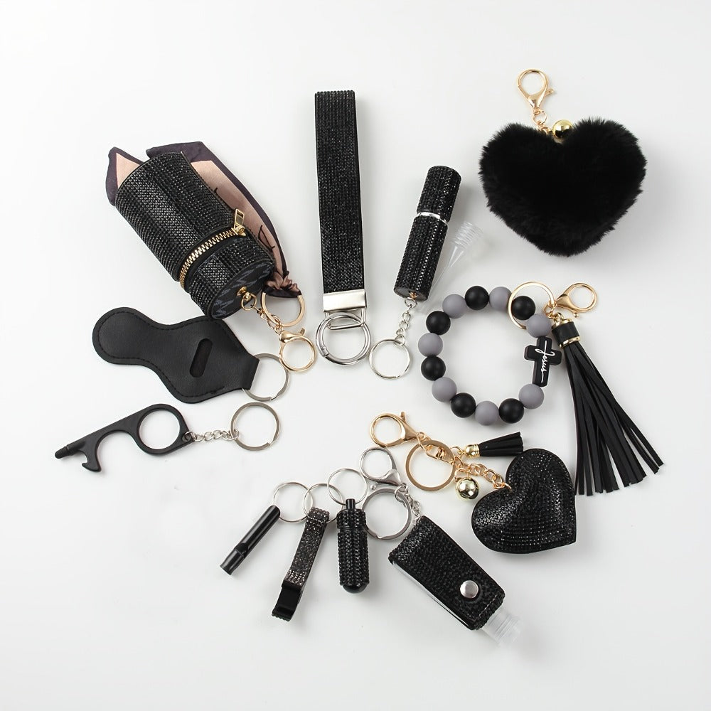 Rhinestone Keychain Set for Women 13-Piece with the Listed Color, Size or Set Options for Everyday Use