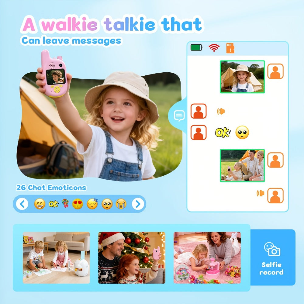 Kids Video Walkie Talkies 2 Pack with Video Call, Voice Changer & Dual Camera, Long Range Outdoor Toy