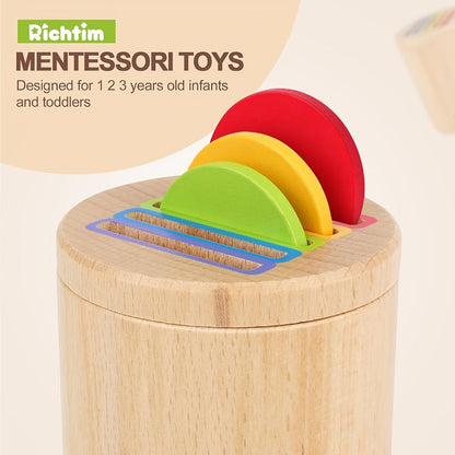 Wooden Color Sorting Coin Box Toy for Toddlers 1+, Montessori Educational Sensory Learning Toy with 10 Colorful Blocks & Storage Bag