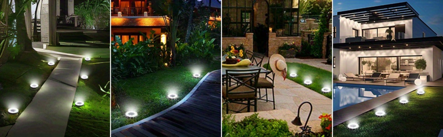 Solar Ground Lights 8 Pack 8-LED - Ultra Bright Semi-Recessed Outdoor Floor Lights for Garden Pathway Driveway Deck Staircase Pool