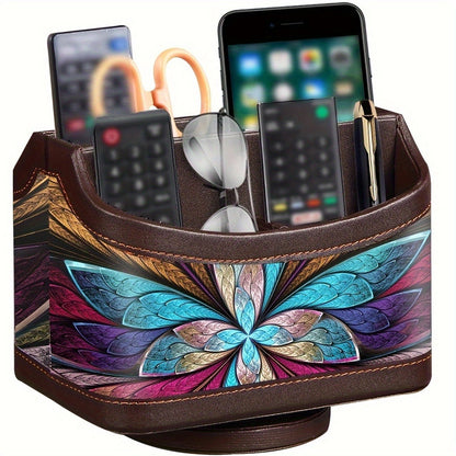 Rotating Faux Leather Remote Control Caddy with Five Compartments, Six Color or Pattern Options and 7.5-Inch Width