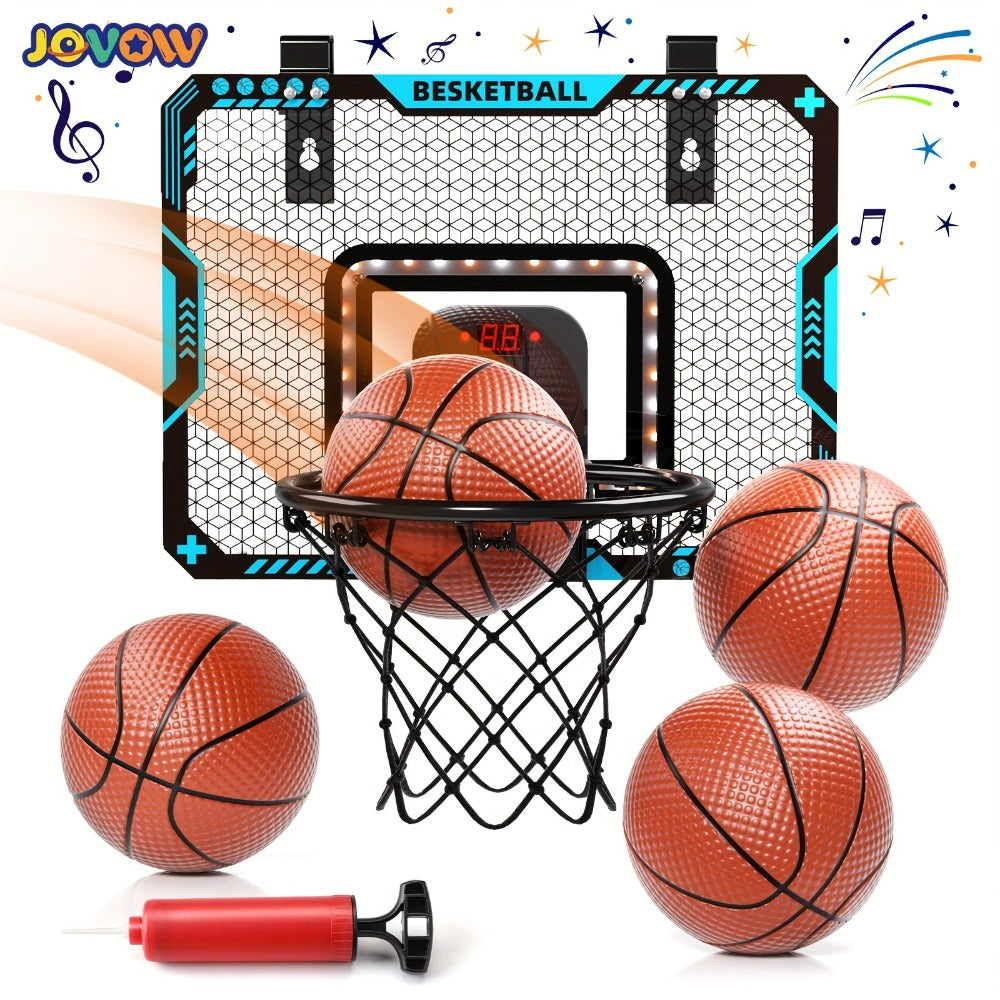 Over Door Basketball Hoop with LED Lights & Electronic Scoreboard, Mini Hoop Set with 4 Balls for Kids Teens Adults