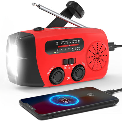 2000mAh AM/FM/NOAA Emergency Radio with Solar Panel, Hand Crank, LED Flashlight and Four Color Options