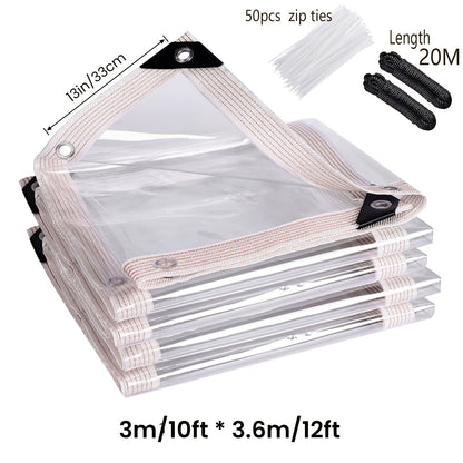 Clear Tarp Transparent PE Tarpaulin with Grommets, Rainproof Cover for Porch Canopy Henhouse Plant Camping & Outdoor Garden