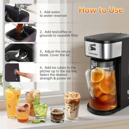 Iced Tea & Coffee Maker 3 QT Pitcher with Reusable Filter Basket, Adjustable Brew Strength, Cold Brew Machine for Iced Tea