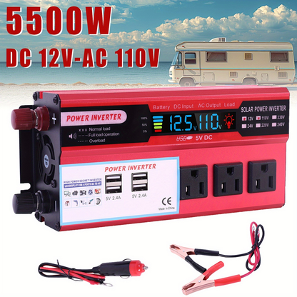 DC to AC Inverter 4000W 5500W 6500W 16000W Peak DC 12V to AC 110V High Power Car Inverter with USB Ports for Garden, Patio and Yard Use