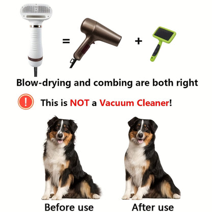 Pet Hair Dryer Brush, Two-in-One Blow Dryer and Self-Cleaning Slicker with Three Temperature Settings