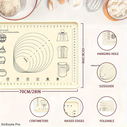 Silicone Pastry Mat Extra Thick Baking Mat with Measurements for Dough Rolling Pizza Cake for Entryways, Bedrooms and Living Spaces