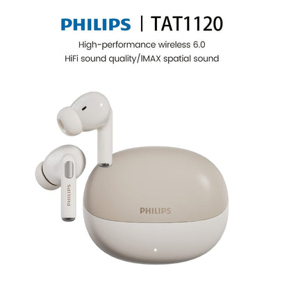 Wireless Earbuds Philips Bluetooth 6.0 Dual Stereo with Type-C Charging Case in Black or White