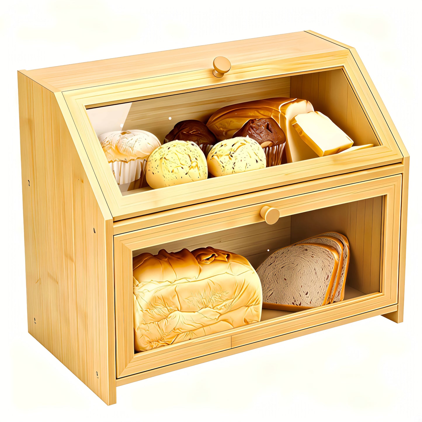 Bread Box for Kitchen Countertop, Large Bread Storage Container with Transparent Window, Multi-Layer Design for Loaves